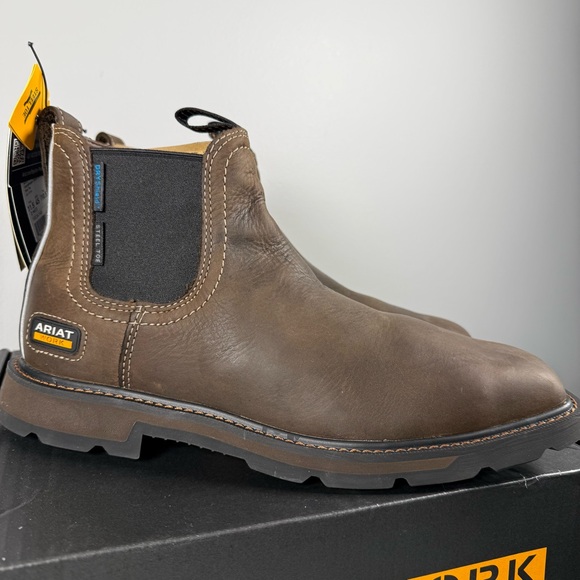 Ariat Mens Dark Brown 11.5 GROUNDBREAKER CHELSEA WATERPROOF WORK
BOOTS STEEL TOE - Picture 1 of 12